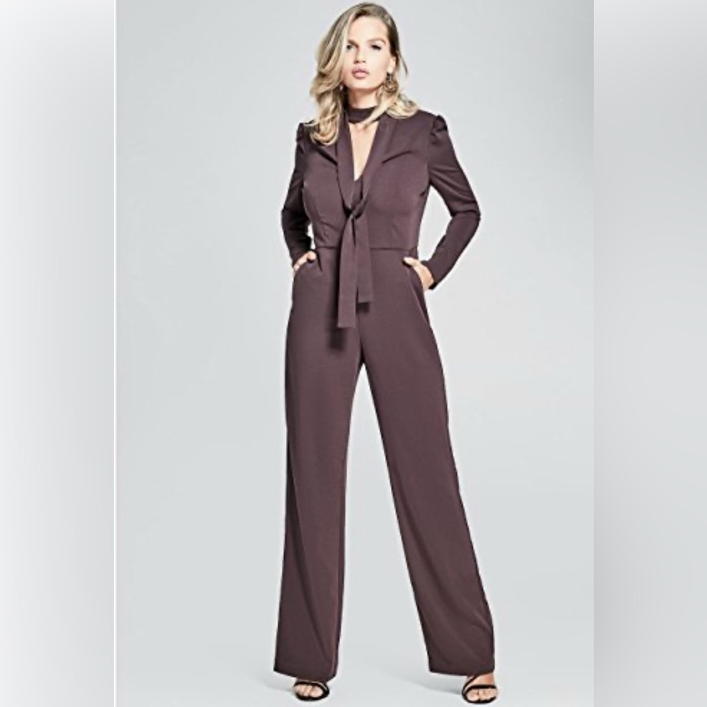 New Guess Marciano Karla Jumpsuit Long Sleeve Chocolate Brown Color 6 M - Picture 2 of 5